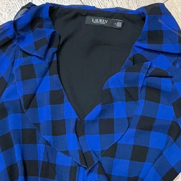 Woman’s Lauren Ralph Lauren blue/black  gingham prairie dress. Size 6. Like new! - Picture 4 of 6